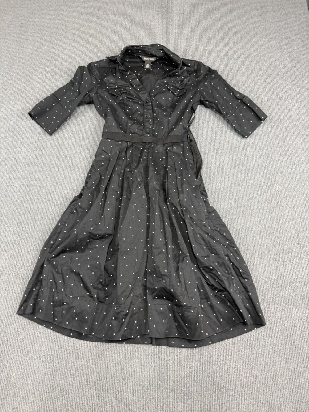White House Black Market Womens Black Polka Dot Button-Up Shirt Dress 00